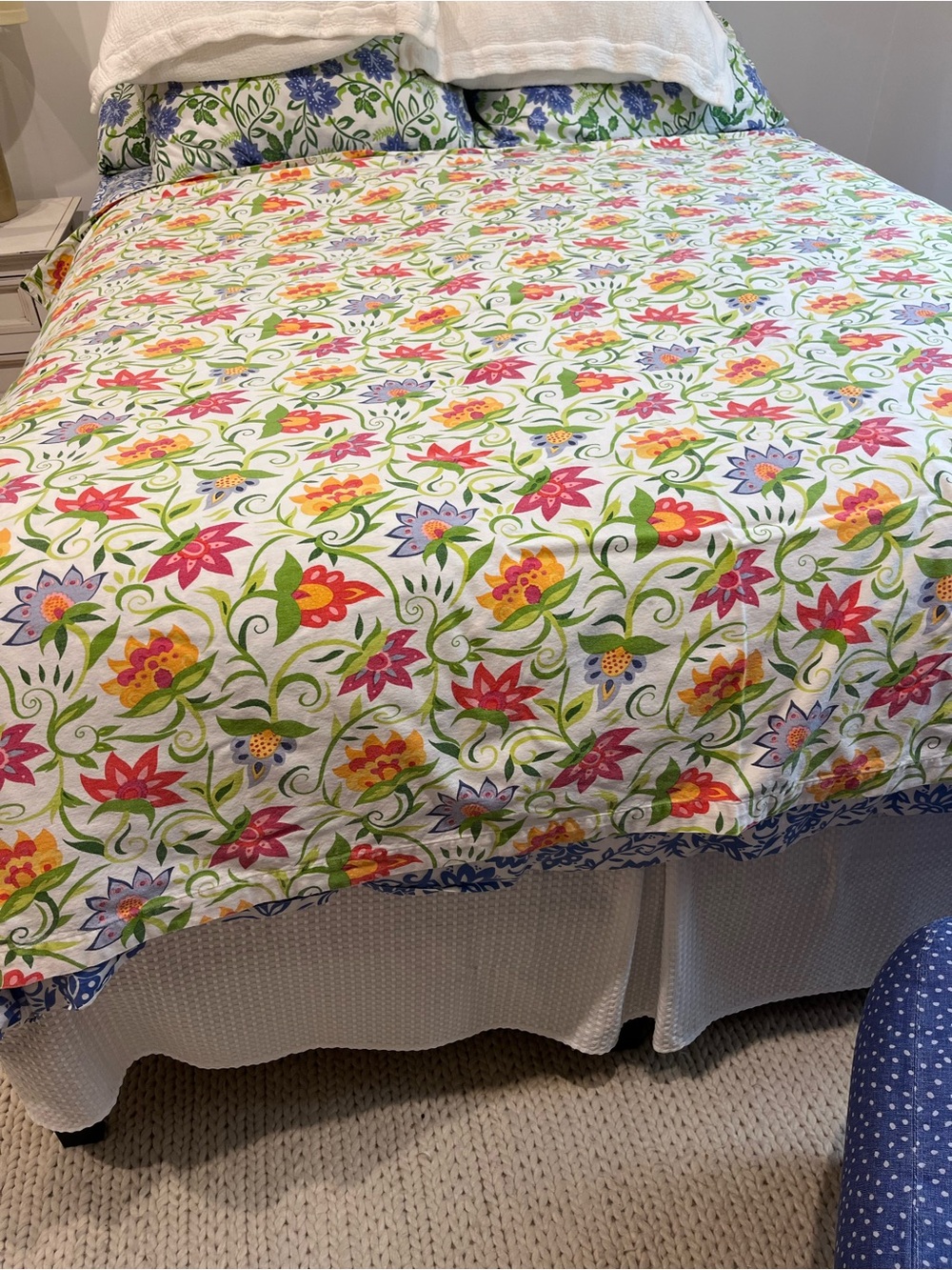Susan Sargent Cotton  Shower Curtain in White with Multicolor Flowers 72 x 72
